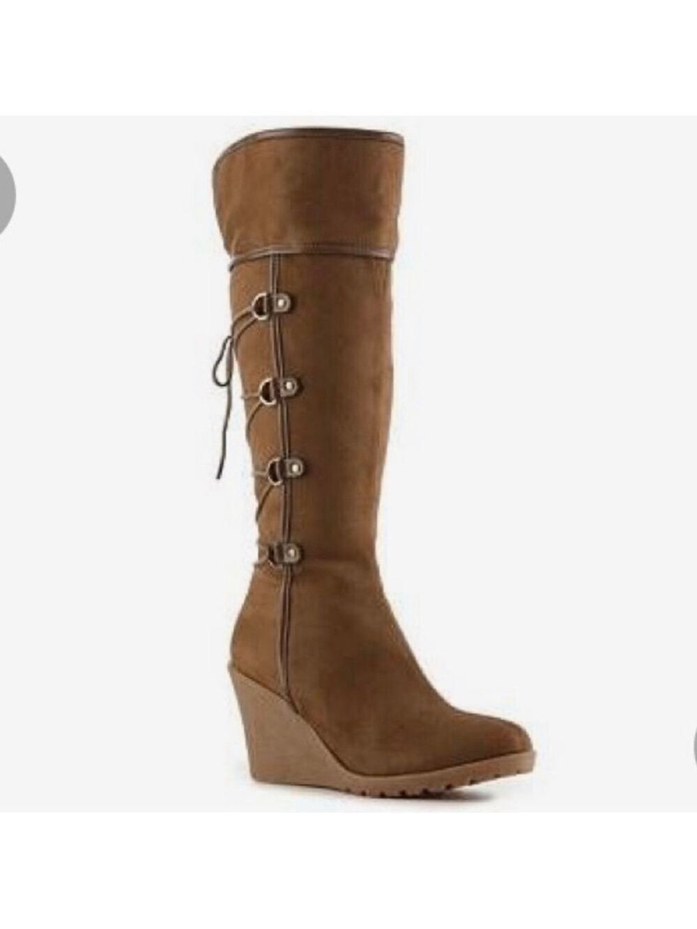 Light Brown Lace Up Zipper Wedge Boots - Picture 2 of 15